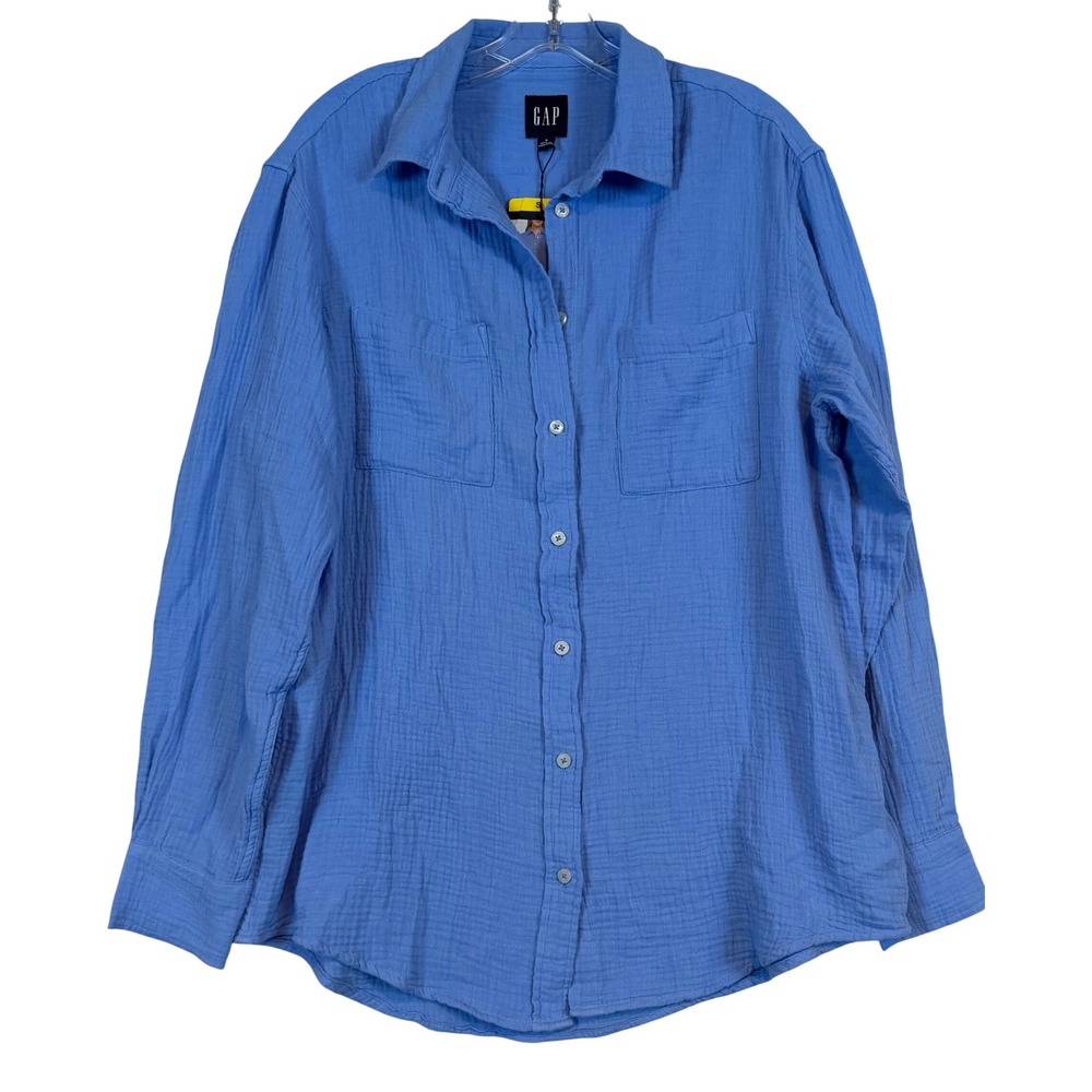 GAP Women Blue Double Gauze Cotton Button Down Shirt Long Sleeve •S• Layering